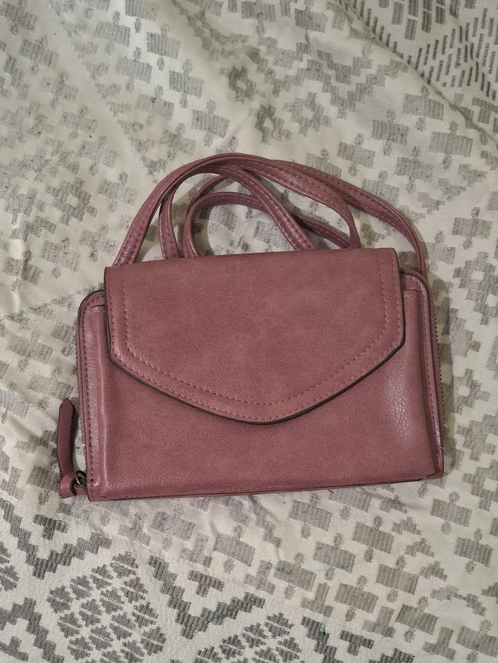 Compact Mauve Crossbody Wallet Purse with Flap